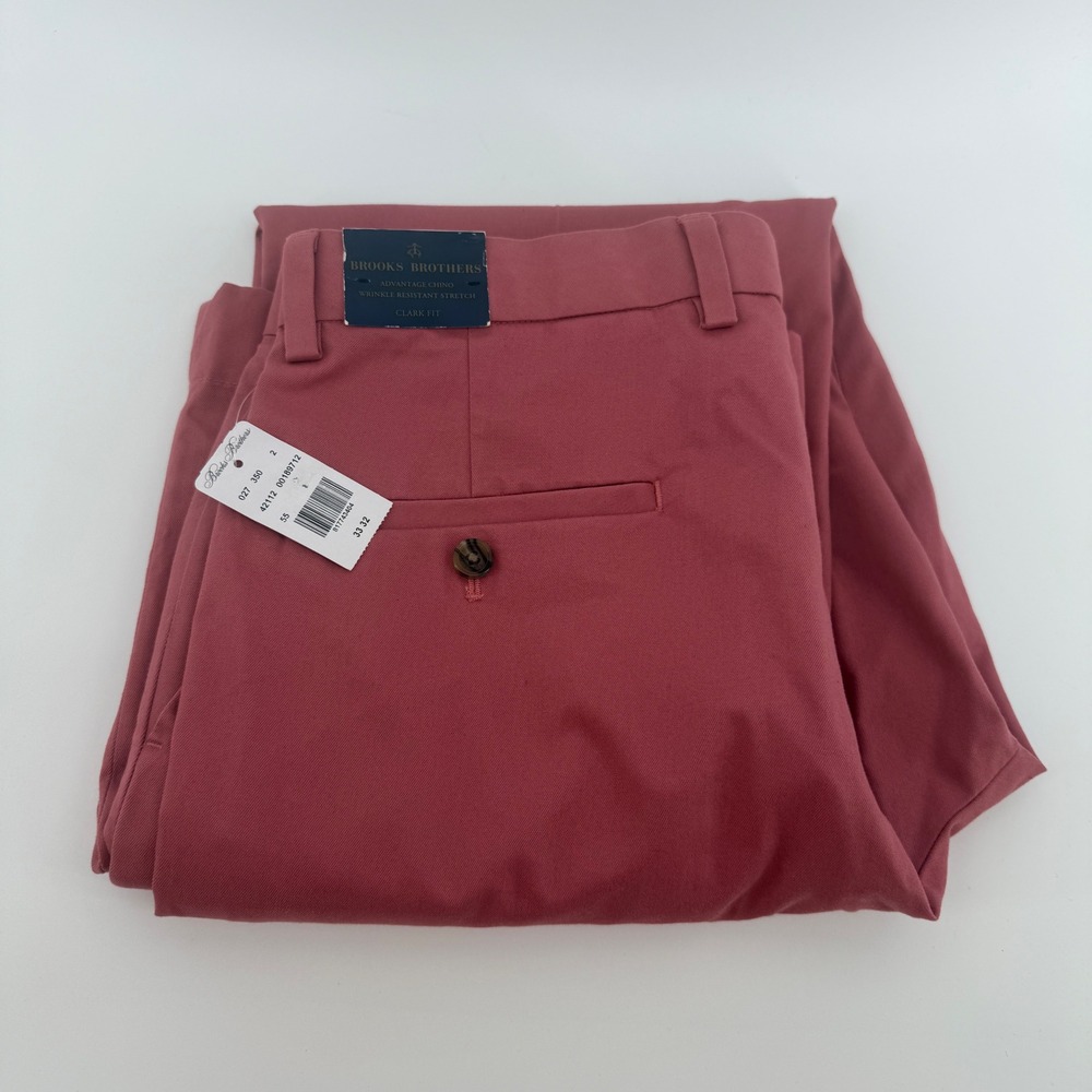 Brooks Brothers Mens Clark Fit Advantage Chino Pants Salmon Pink 33x32‎ NEW